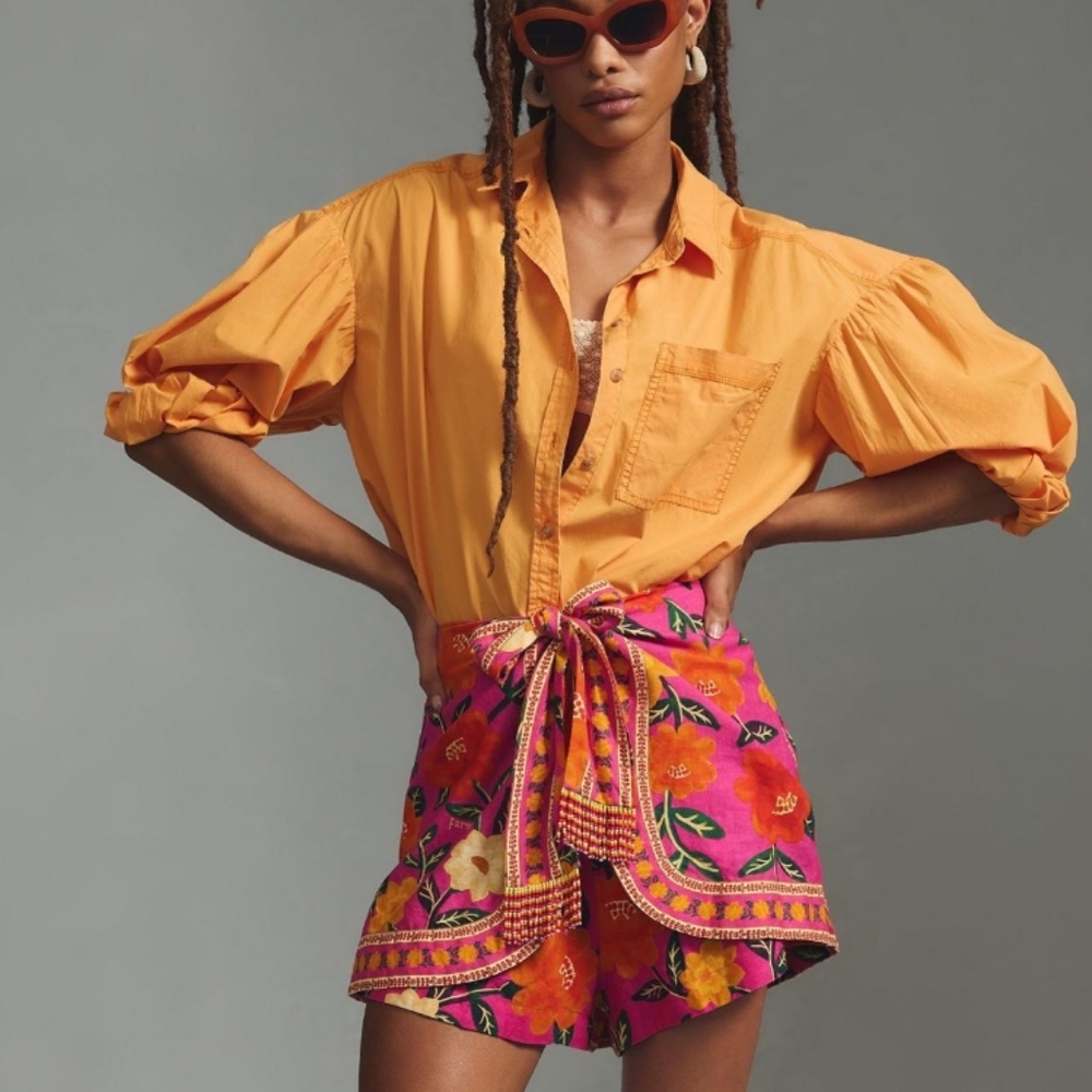 FARM Rio Floral High Waist Shorts in Pink and Orange - Picture 4 of 12
